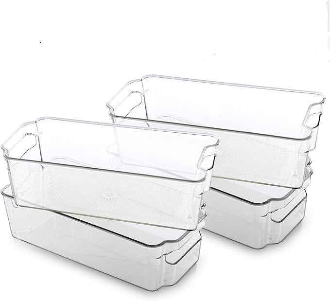 BINO Stackable Plastic Organizer Storage Bins, Medium - 4 Pack - Pantry Organization and Storage ... | Amazon (US)