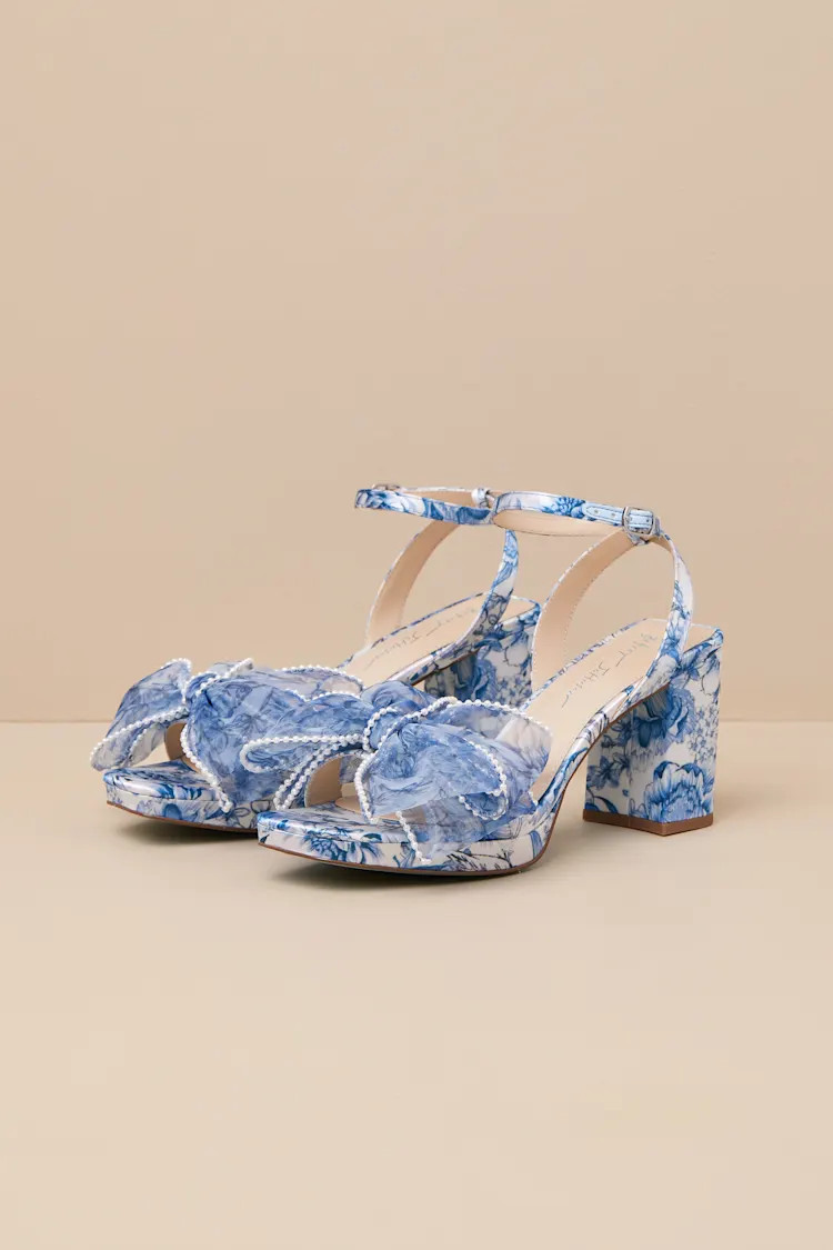 SB-Duke Blue Floral Bow High Heel Ankle Strap Sandals | Lulus