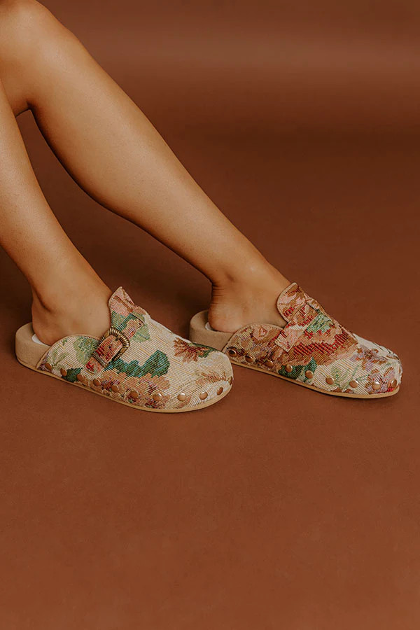 The Toni Floral Tapestry Clogs in Beige | Impressions Online Boutique