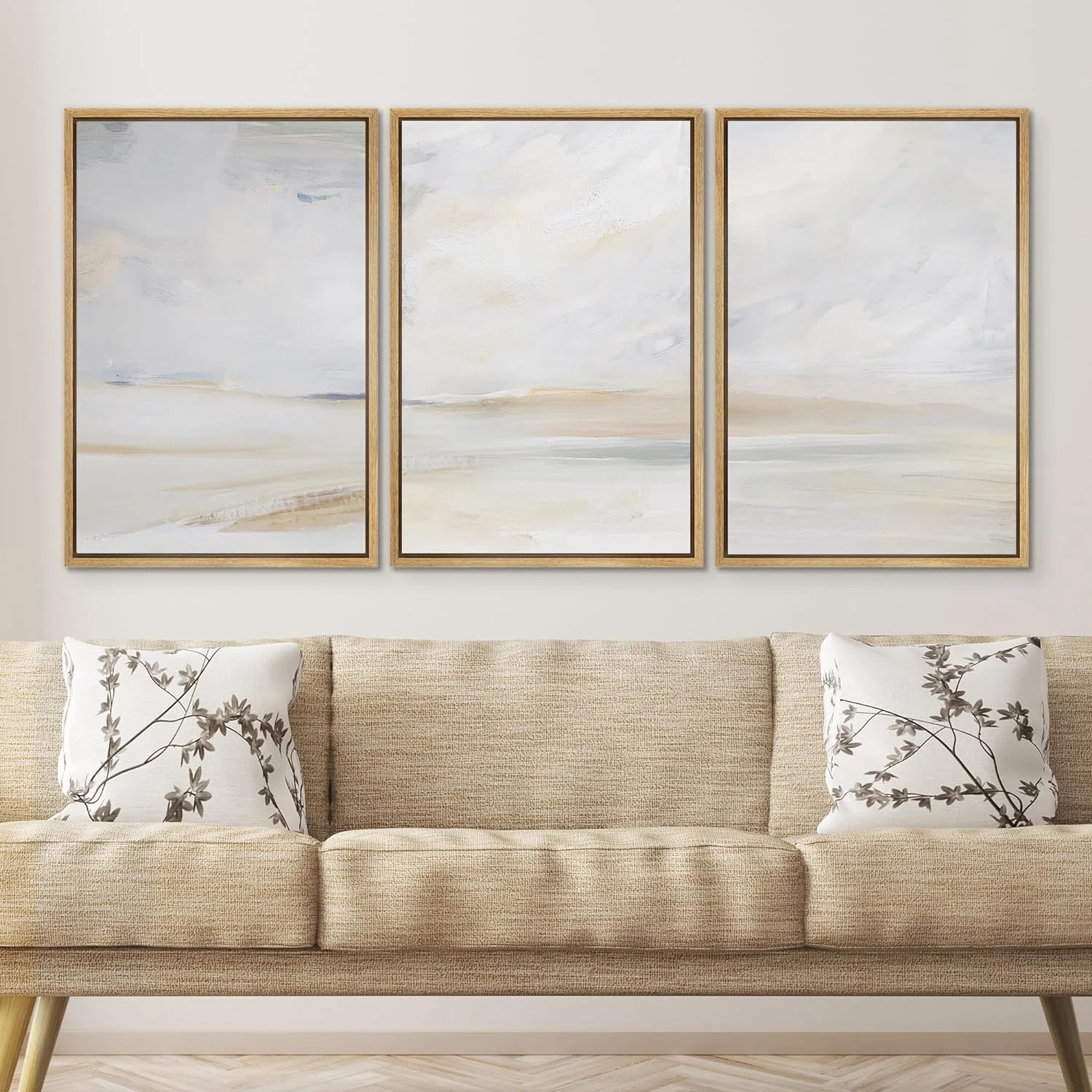 Minimal Landscape "Muted Abstract Serene Coastal Beach Framed 3 Pieces Canvas Digital Print Wall ... | Wayfair North America