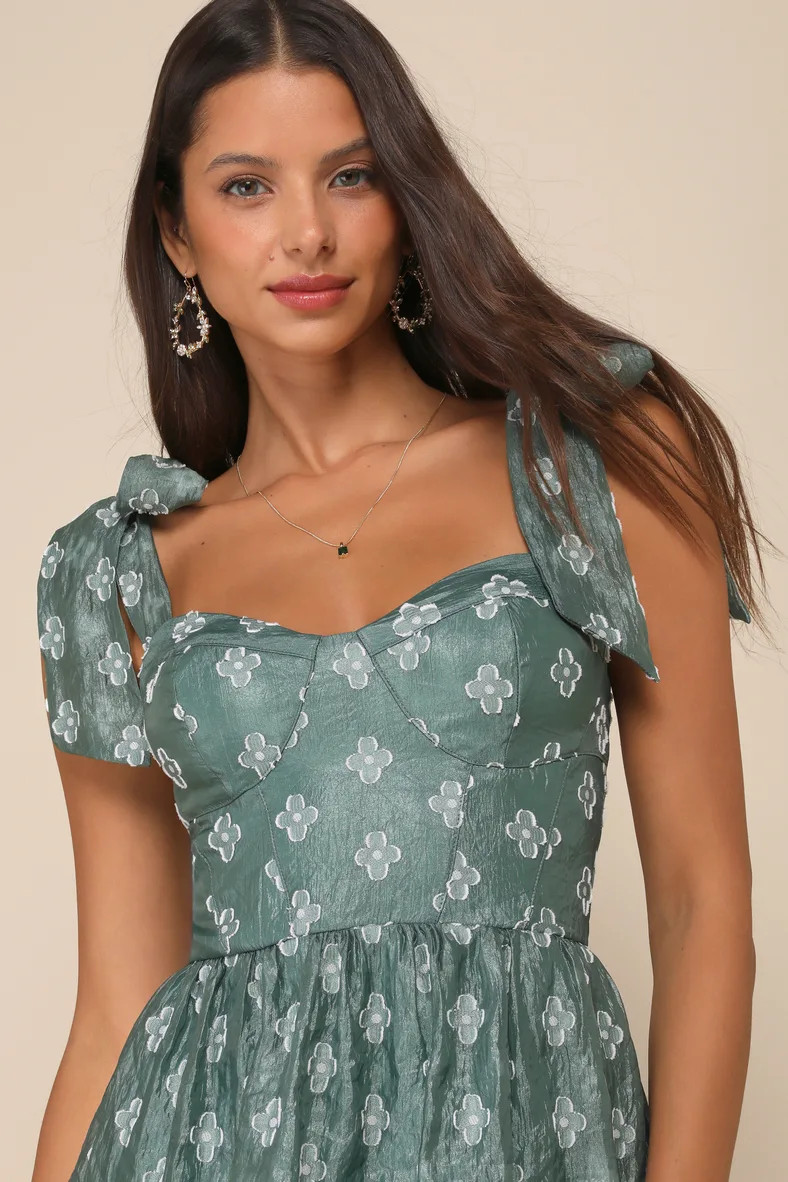 Gorgeous Excellence Teal Green Floral Burnout Tiered Midi Dress | Lulus
