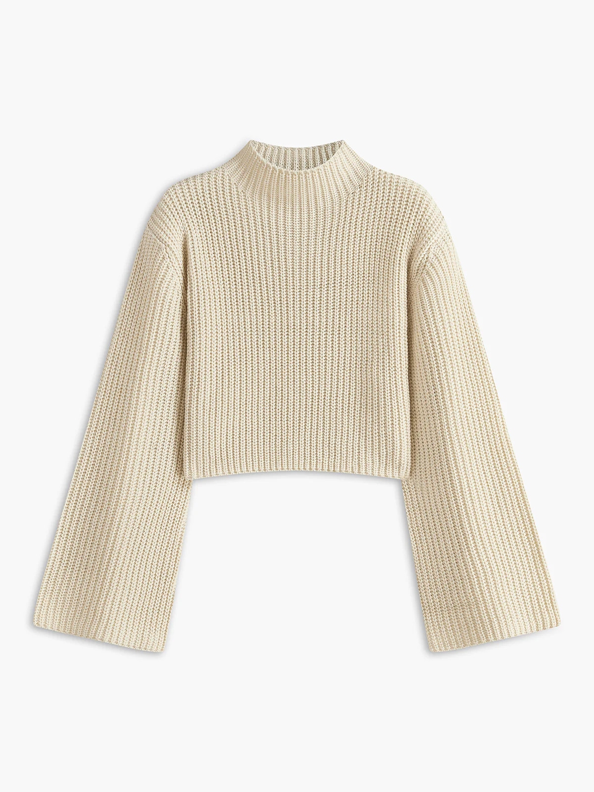 Wool-Blend Bell Sleeve Crop Shift Sweater | Commense