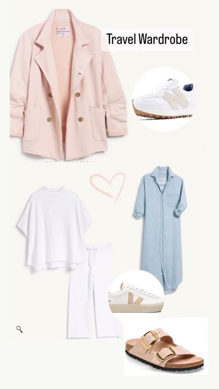 Travel must haves for her wardrobe. Neutral and comfortable. Also grateful Larry #TravelClothes #SpringOutfits #HerShoes #TennisShoesForHer #Birkenstock #Frank&Eileen #NewBalance