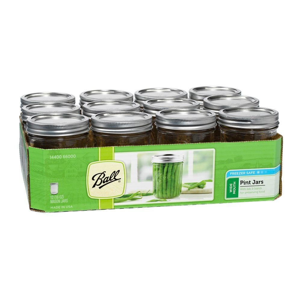 Ball Wide Mouth Pint 16-Ounce Glass Mason Jar with Lids and Bands, 12-Count | Amazon (US)