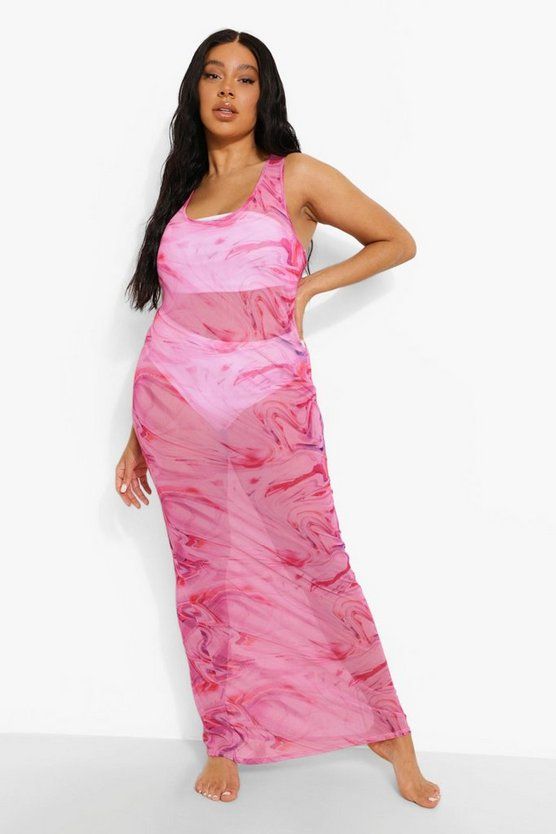 Plus Marble Print Maxi Beach Dress | Boohoo.com (US & CA)