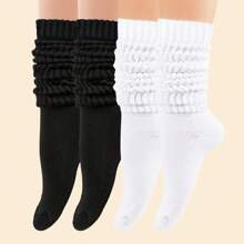 Pairs Womens Black White Color Block Stylish Casual Socks Suitable For Everyday Wear | SHEIN
