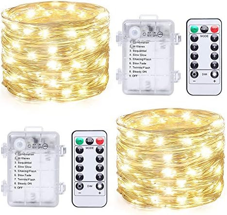 2 Set Fairy Lights Battery Operated, 33FT 100 LED Cooper Wire String Lights with Remote Control T... | Amazon (US)