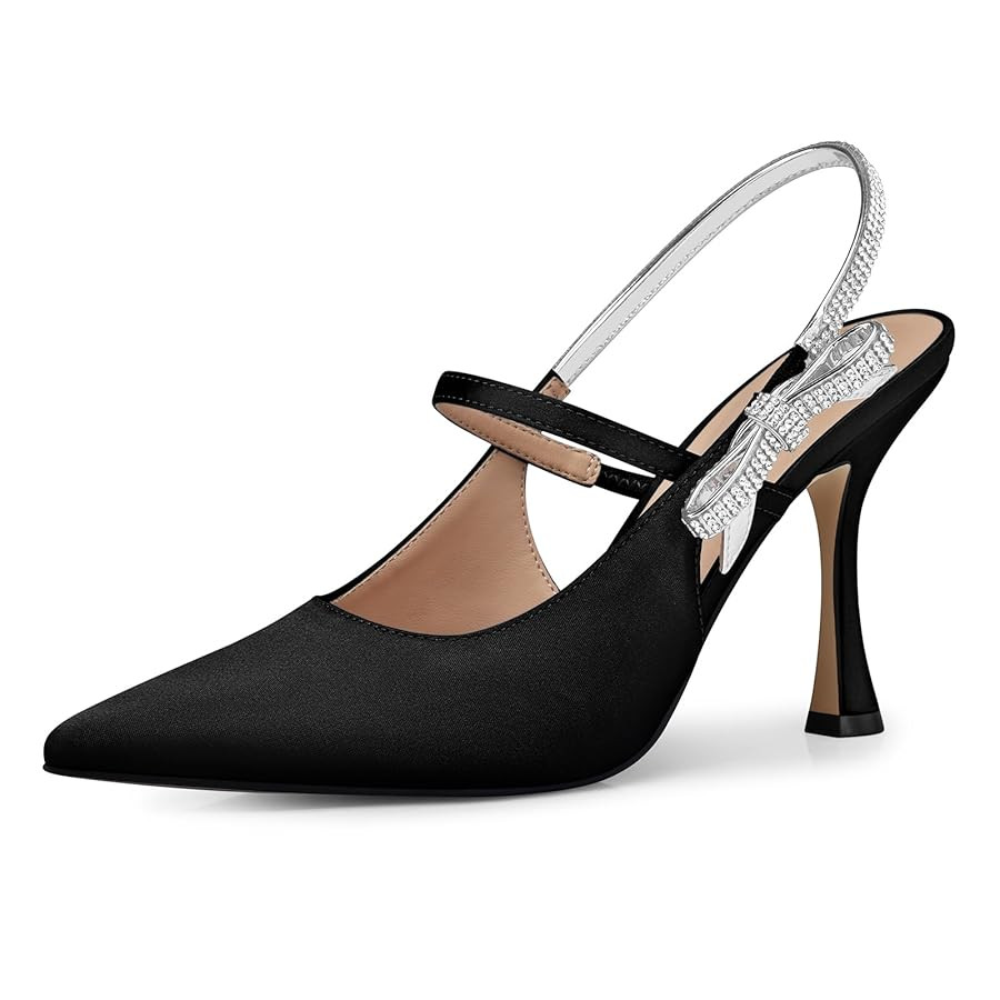 Women Kitten Heel Pumps: 3.8 Inch Rhinestone Bow Bride Wedding High Heels,Ceremony Prom Ankle Str... | Amazon (US)