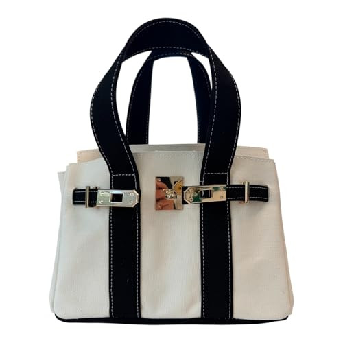 Canvas Mini Tote Bag, 8 Pockets, Distressed Finish, Durable, Gold Hardware (Black/Cream) | Amazon (US)
