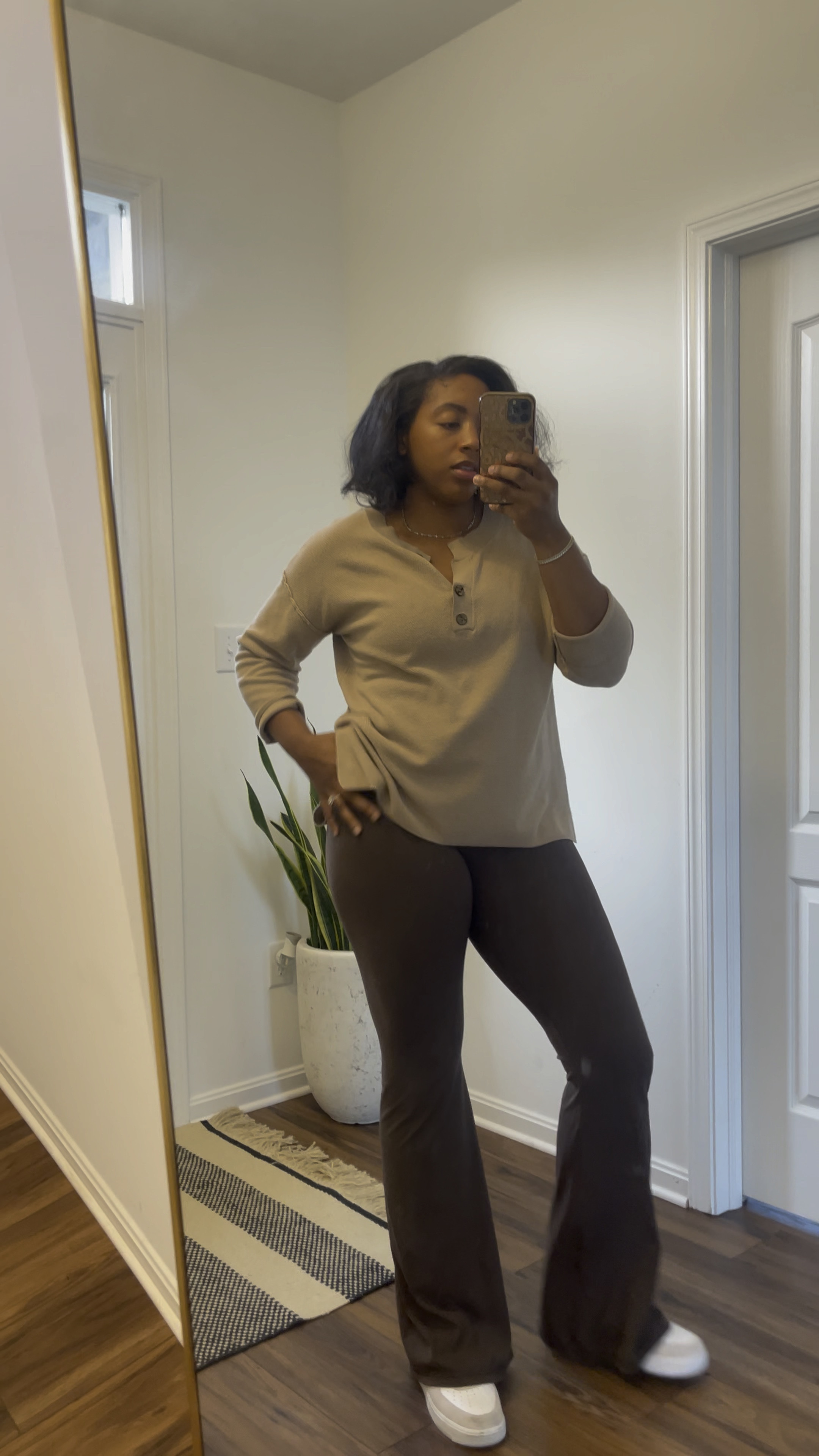 Another comfy weekend fit! Perfect for mom on the go! Loving these lulu inspired yoga pants with a flare bottom and this knitted nude button up. 

#LTKTravel #LTKStyleTip #LTKxWayfair