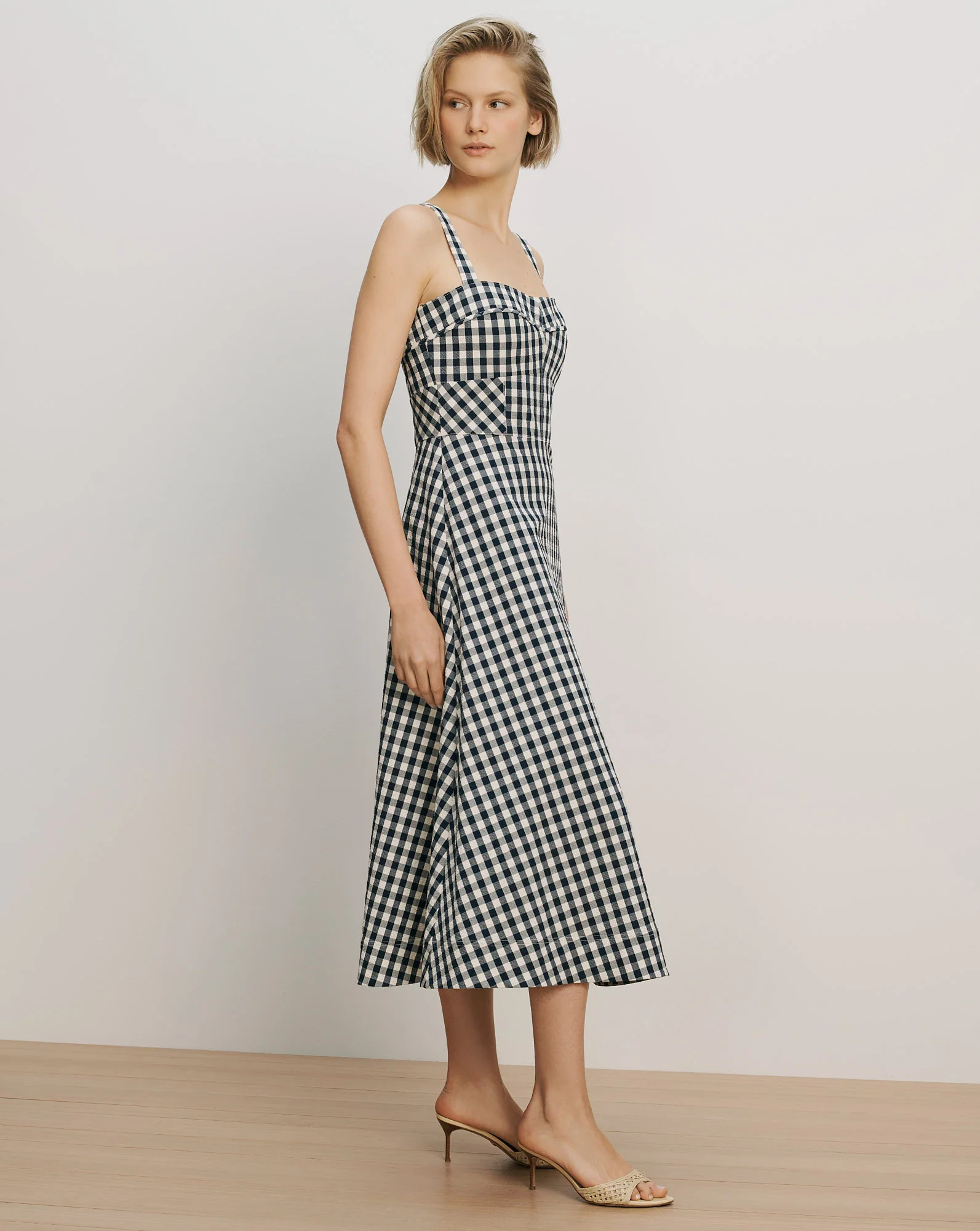 Aila Gingham Midi Dress in Navy/Dove White | Veronica Beard | Veronica Beard