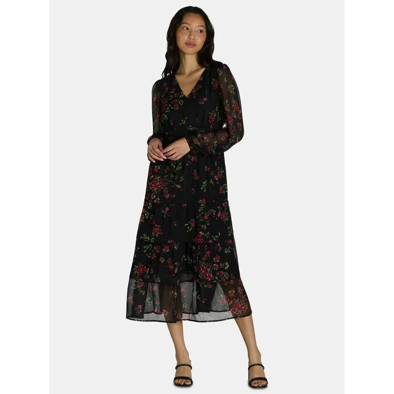 Time and Tru Women's and Women's Plus Print Dress with Long Sleeves, Size XS-4X - Walmart.com | Walmart (US)