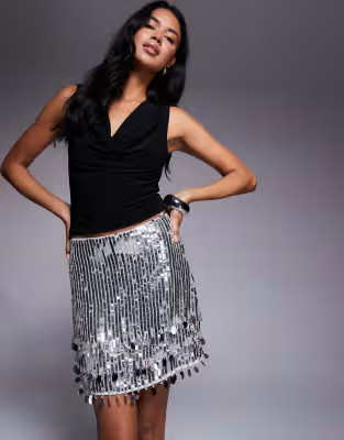 ASOS DESIGN sequin and embellished fringe mini skirt | ASOS (Global)