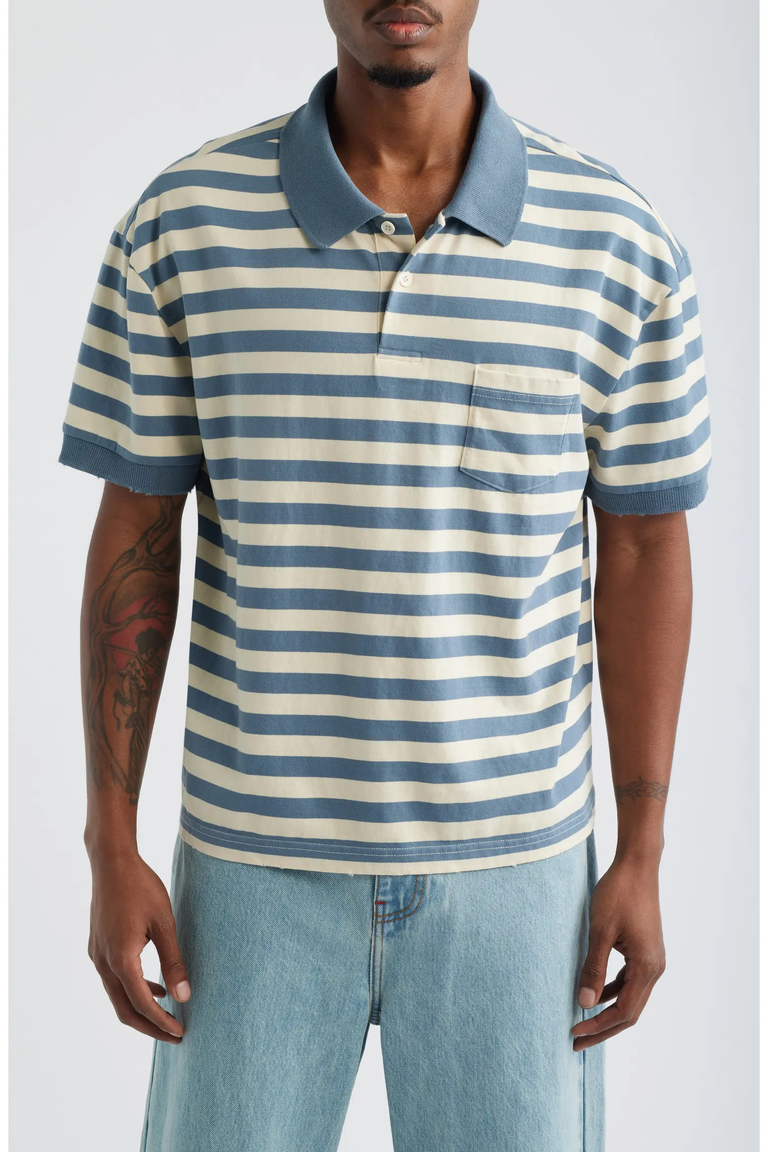Stripe Distressed Crop Cotton Polo (Men) | Nordstrom | Nordstrom