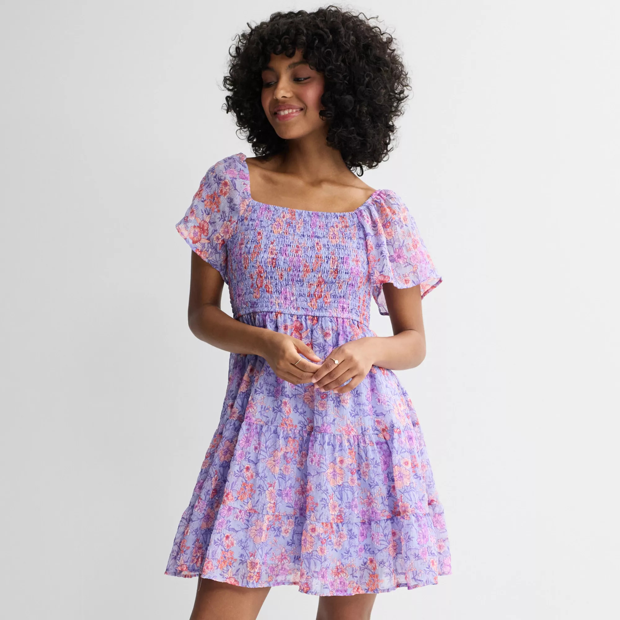 Juniors' Rewind Flutter Sleeve Smocked Dress | Kohl's