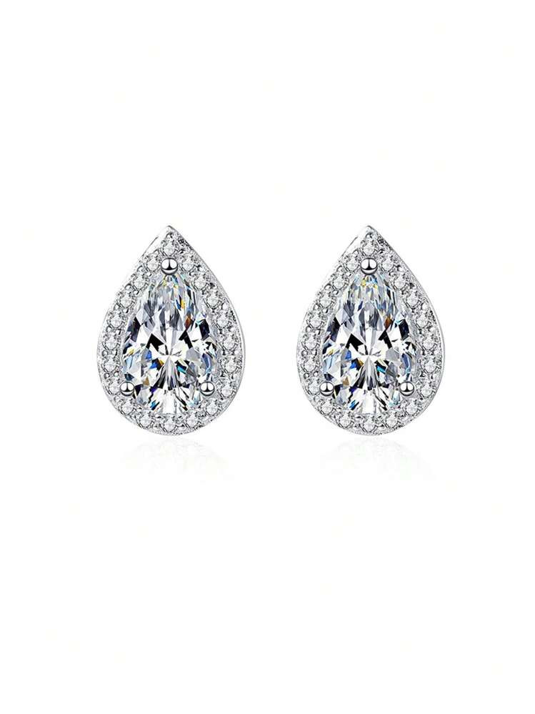 1pair Of 5A Pear Cut Cubic Zirconia Real S925 Sterling Silver Water Drop Earrings For Women, Wedding/Engagement/Party Gifts | SHEIN
