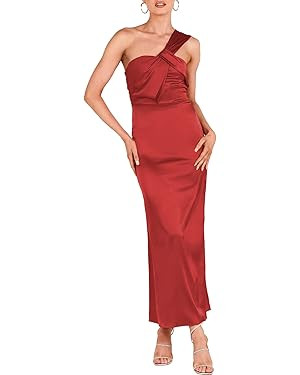 ANRABESS Women's Satin One Shoulder Wedding Guest Bodycon Dress Cocktail Evening Party Maxi Dress... | Amazon (US)