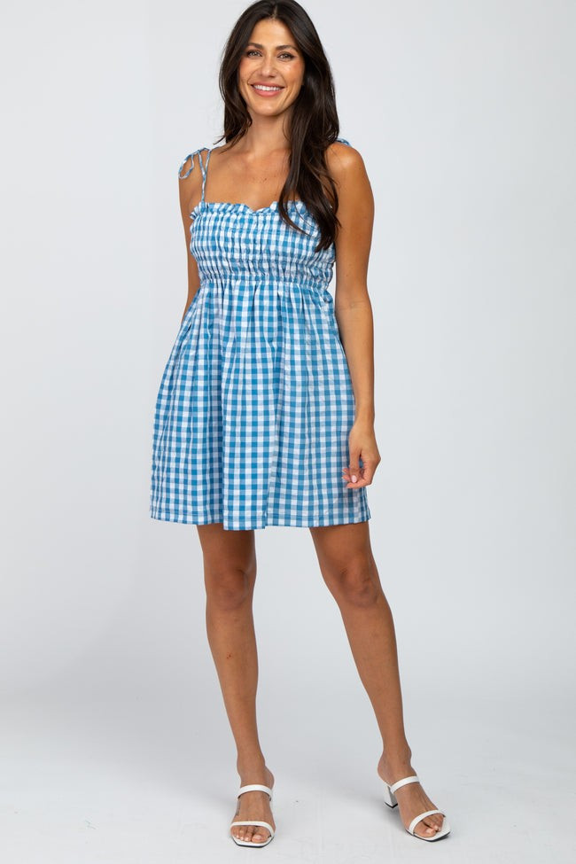 Blue Gingham Smocked Dress | PinkBlush Maternity