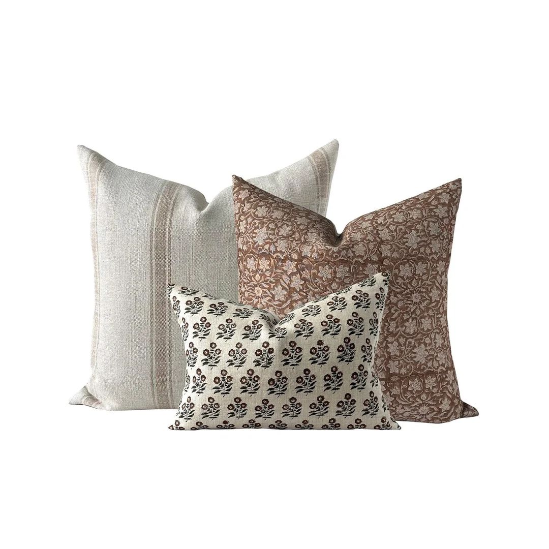 Three Pillow Cover Combination Set, Linen Designer Pillow Collection, Farmhouse Pillow Set, Maste... | Etsy (US)