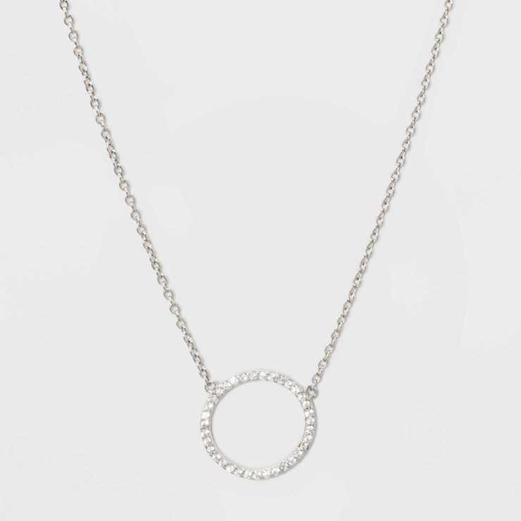 Sterling Silver Pave Cubic Zirconia Circle Chain Necklace - A New Day™ Silver/Clear | Target