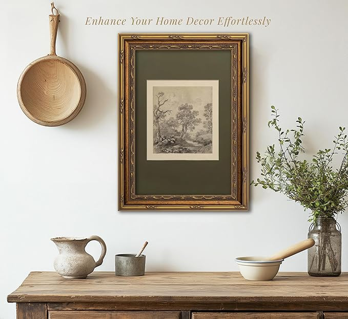 Vintage Gold Framed Wall Art Tree Forest Landscape Painting Canvas Prints Green Gray Tree Natural... | Amazon (US)