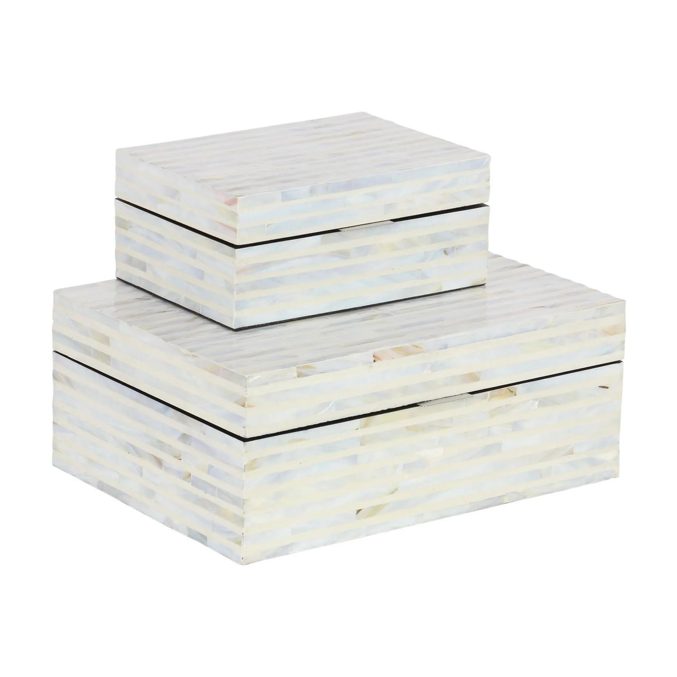 DecMode Handmade Light Blue Mother of Pearl Shell Decorative Box with Linear Mosaic Pattern and H... | Walmart (US)