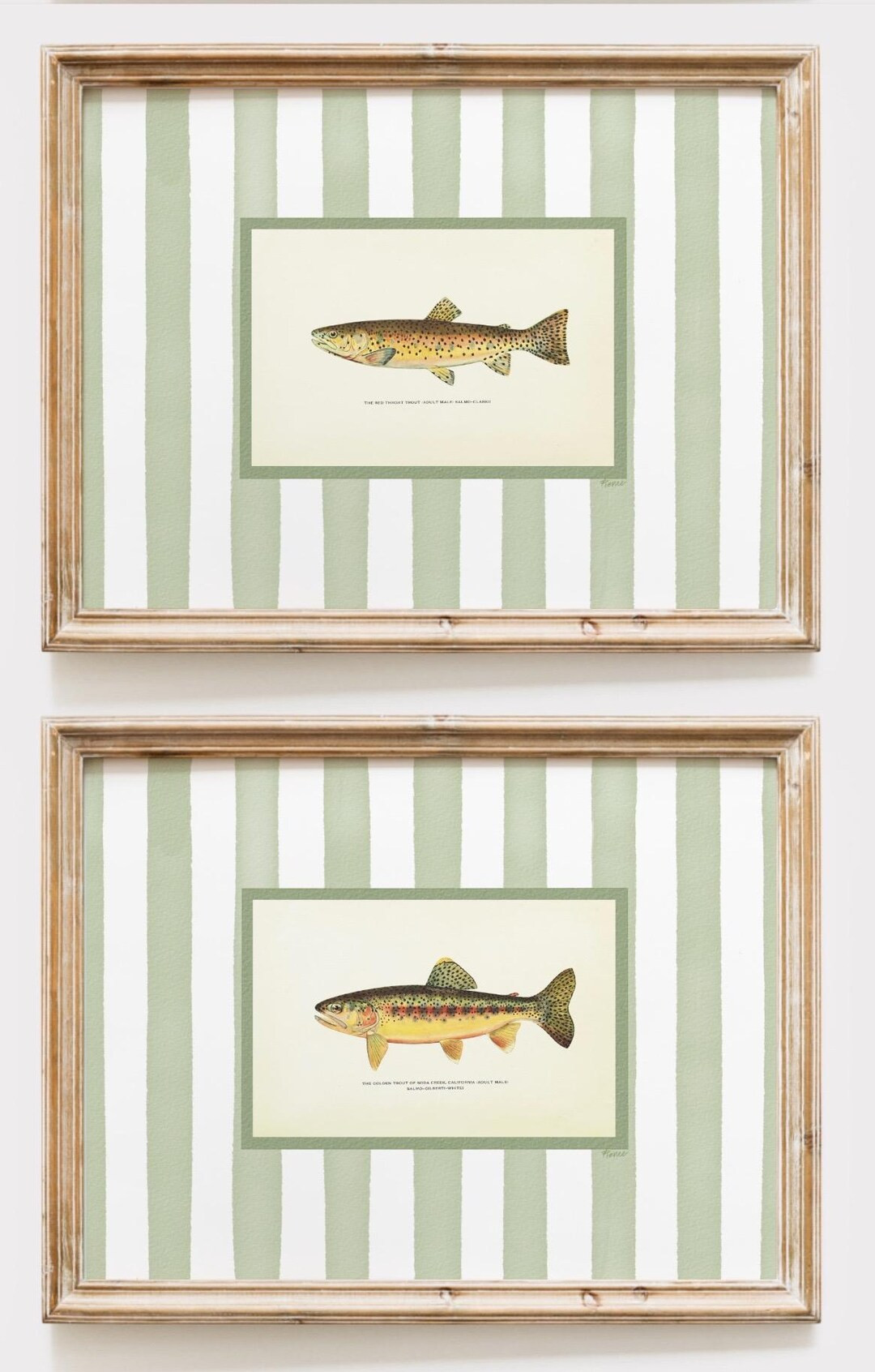Green Trout Art, Watercolor Printable Digital Files, Masculine Wall Art With Stripes, Vintage Far... | Etsy (US)