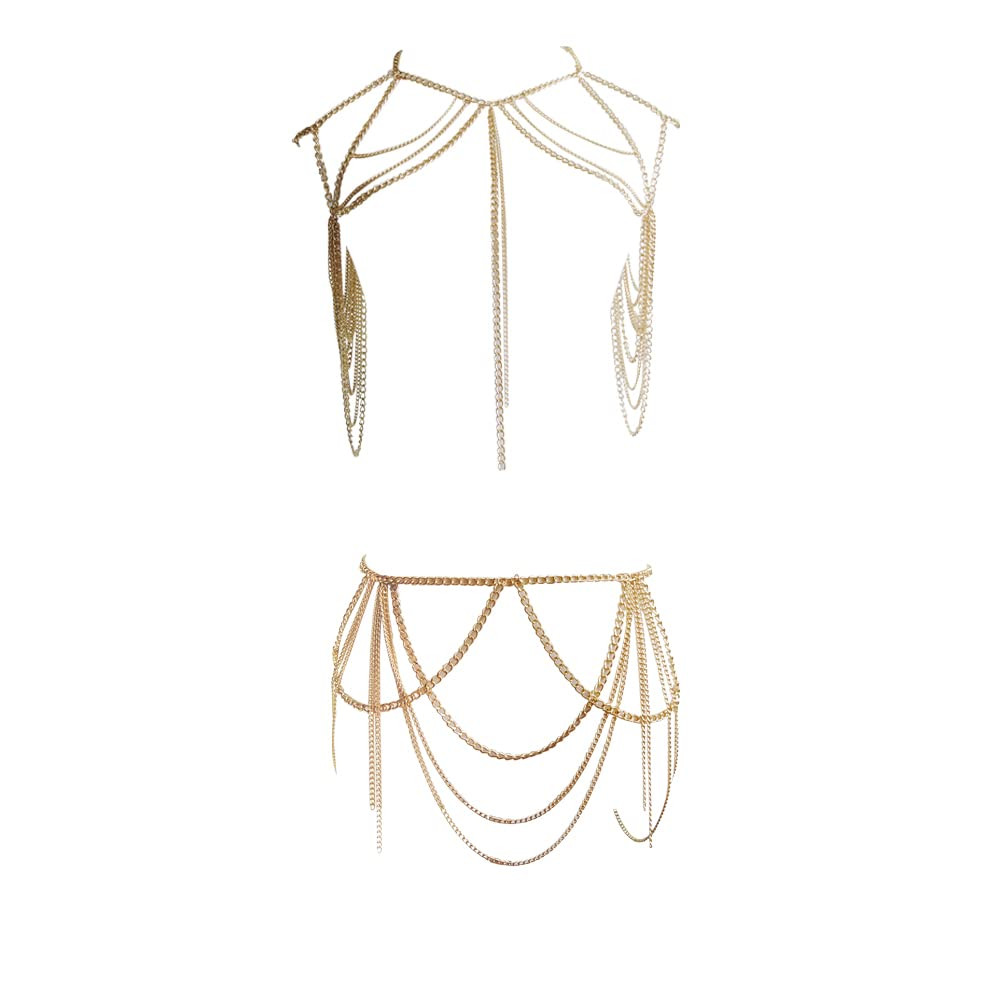 Sexy Body Chain Set Layered Necklace Bra Waist Chain Summer Fashion Bohemian Jewelry Suit for Bea... | Amazon (US)