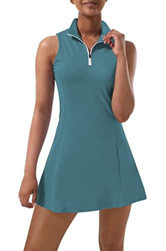 Tennis Dress for Women, Tennis Golf Dresses with Built in Shorts and Pockets for Sleeveless Athletic Workout Dresses Gray Blue | Amazon (US)