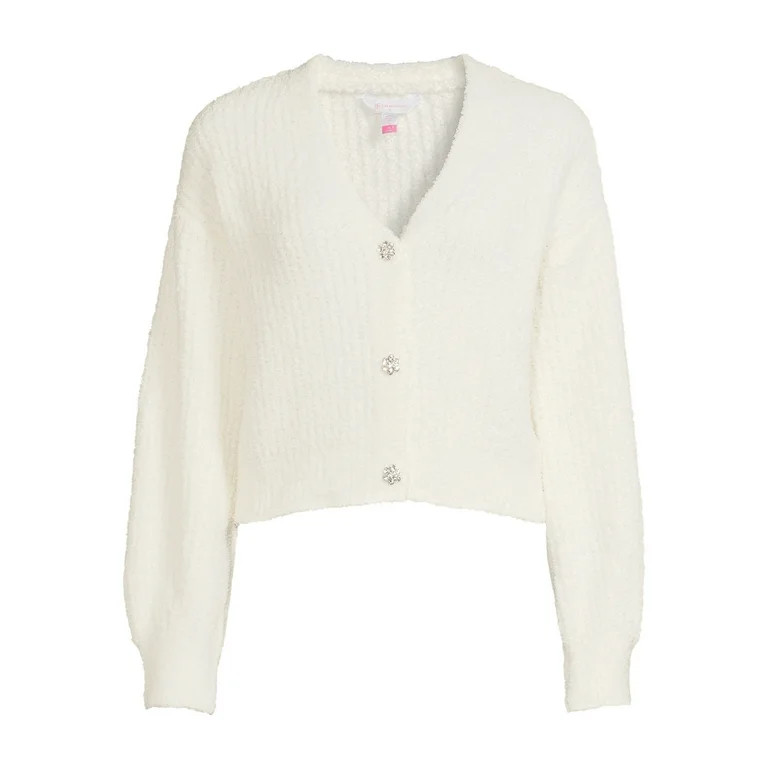 No Boundaries Juniors Ribbed Jewel Button Cardigan | Walmart (US)