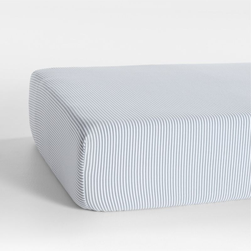 Baby's First Blue Stripe Organic Cotton Heathered Jersey Baby Crib Fitted Sheet | Crate & Kids | Crate & Barrel
