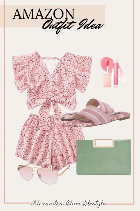 Cute spring outfit idea from Amazon perfect for vacation outfits and cute day trips to the beach! Two piece matching set,
Pink sandals, and a pop of color with this green clutch purse.

#LTKfindsunder50 #LTKparties #LTKtravel