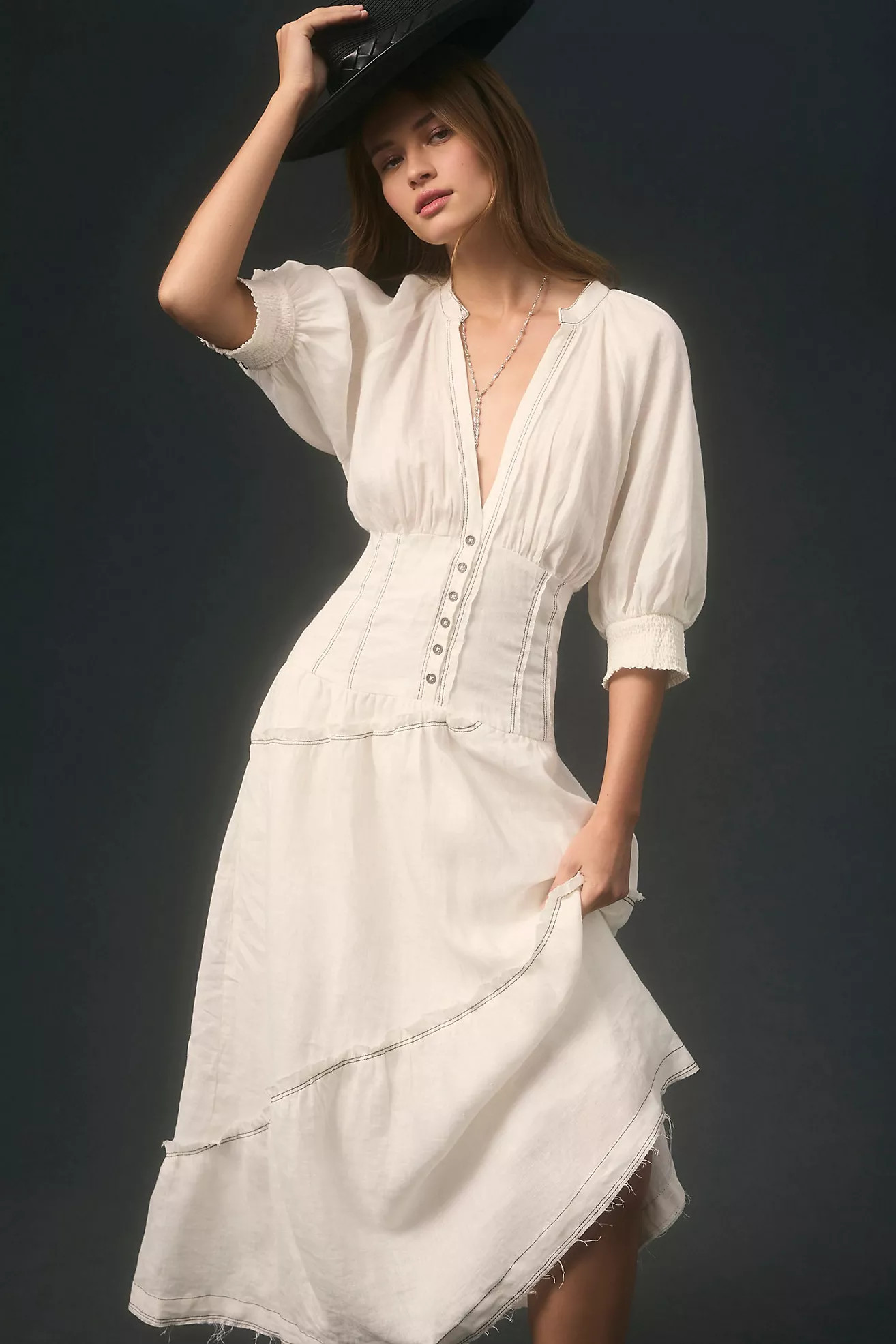V-Neck Corset Midi Shirt Dress | Anthropologie (US)