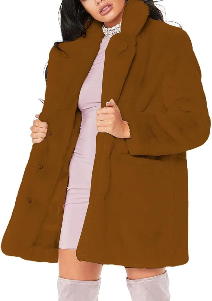 TOPONSKY Womens Winter Warm Lapel Faux Fur With Inner Lining & Buttons Coats | Amazon (US)