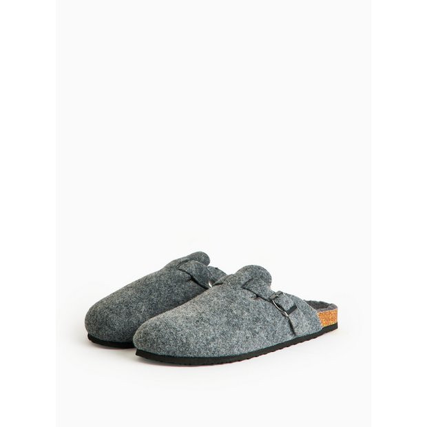 Buy Charcoal Felt Borg Lined Mule Slippers M | Slippers | Argos | argos.co.uk