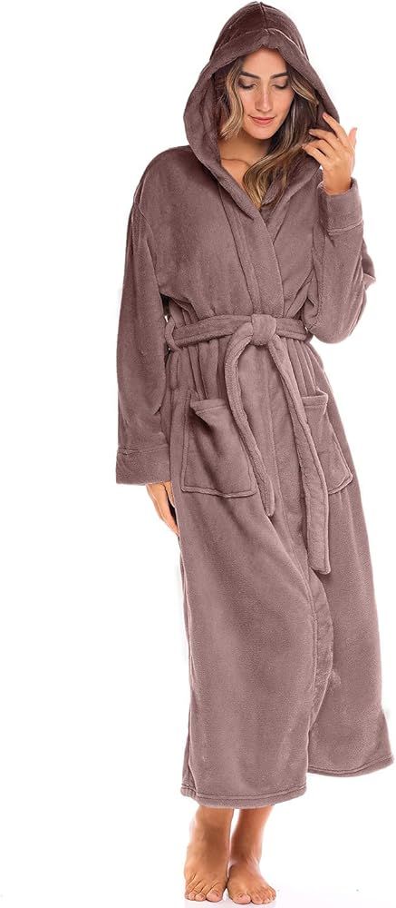 Alexander Del Rossa Women's Soft Plush Fleece Hooded Bathrobe, Full Length Long Warm Lounge Robe with Hood | Amazon (US)