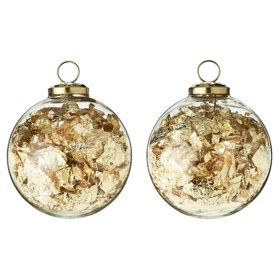2 Count Gold Foil Glass Ornaments, 4 in, by My Texas House | Walmart (US)