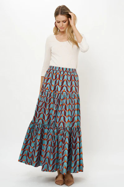 Tiered Maxi Skirt- Tulip Orange | Oliphant Design