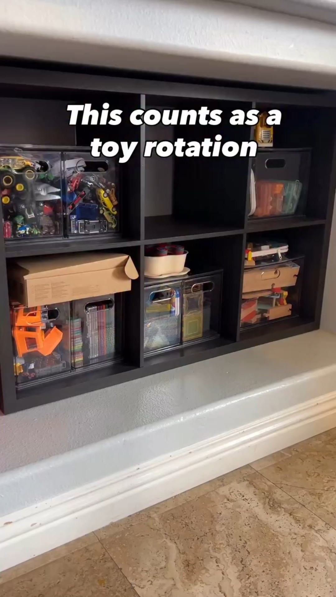 Sometimes the simplest toy rotation is just helping kids see what’s available. When toys are out of sight, they’re often out of mind. As soon as I moved our fire station magnetic tiles and Clixo into clear bins, my kids went straight for them.

You don’t need to rotate everything on the shelf for new toys, small changes to the setup can make a big difference.

#LTKKids #LTKHome #LTKmomlife