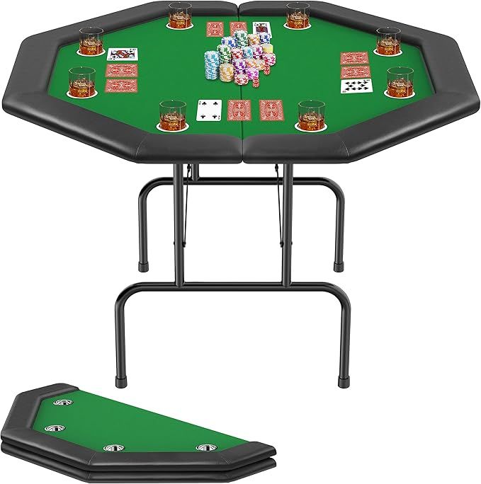 51.2 Inch Game Poker Table with Stainless Steel Cup Holder Folding Casino Poker Table, 8-Player T... | Amazon (US)