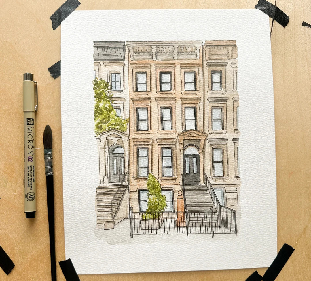 Custom Location Water Color Painting House, Apartment, Private Residence - Etsy | Etsy (US)