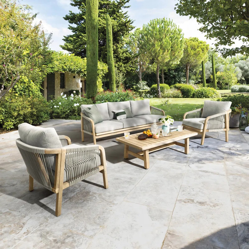 5-Person Outdoor Acacia Wood Conversation Set With Cushions And Table | Wayfair North America