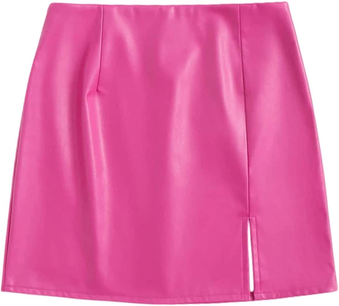 Floerns Women's Faux Leather Bodycon Split Mini Skirt | Amazon (US)