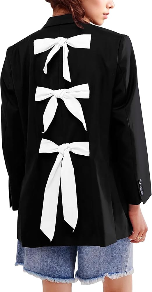 Women Casual Oversized Blazers Bow Tie Blazer Suit Lapel Open Front Office Blazer Jacket Button D... | Amazon (US)