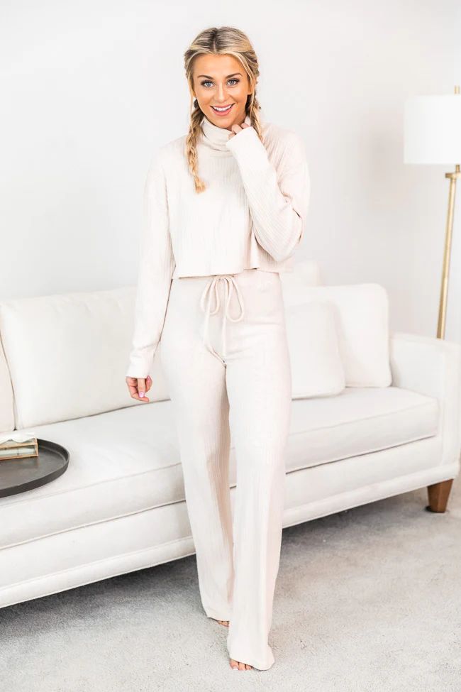 Late Goodbye Beige Ribbed Lounge Pants | The Pink Lily Boutique