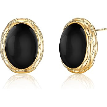 Chunky Gold Earrings for Women, Gold Dangle Drop Earrings With Black Cubic Zirconia Enamel Statem... | Amazon (US)