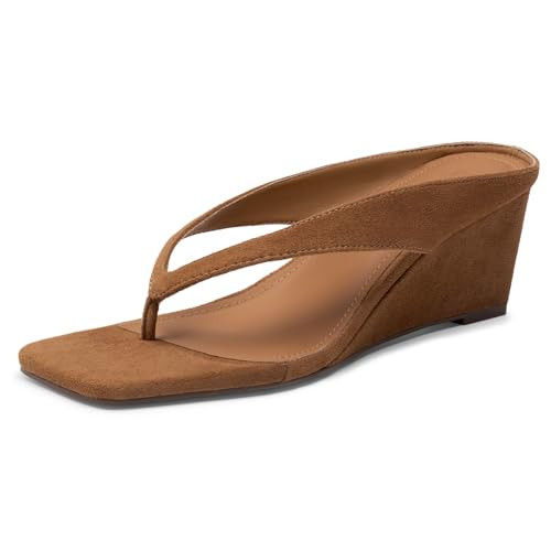 Athlefit Women's Low Wedge Sandals Trendy Dressy Square Open Toe Summer Beach Flip Flops Thong He... | Amazon (US)