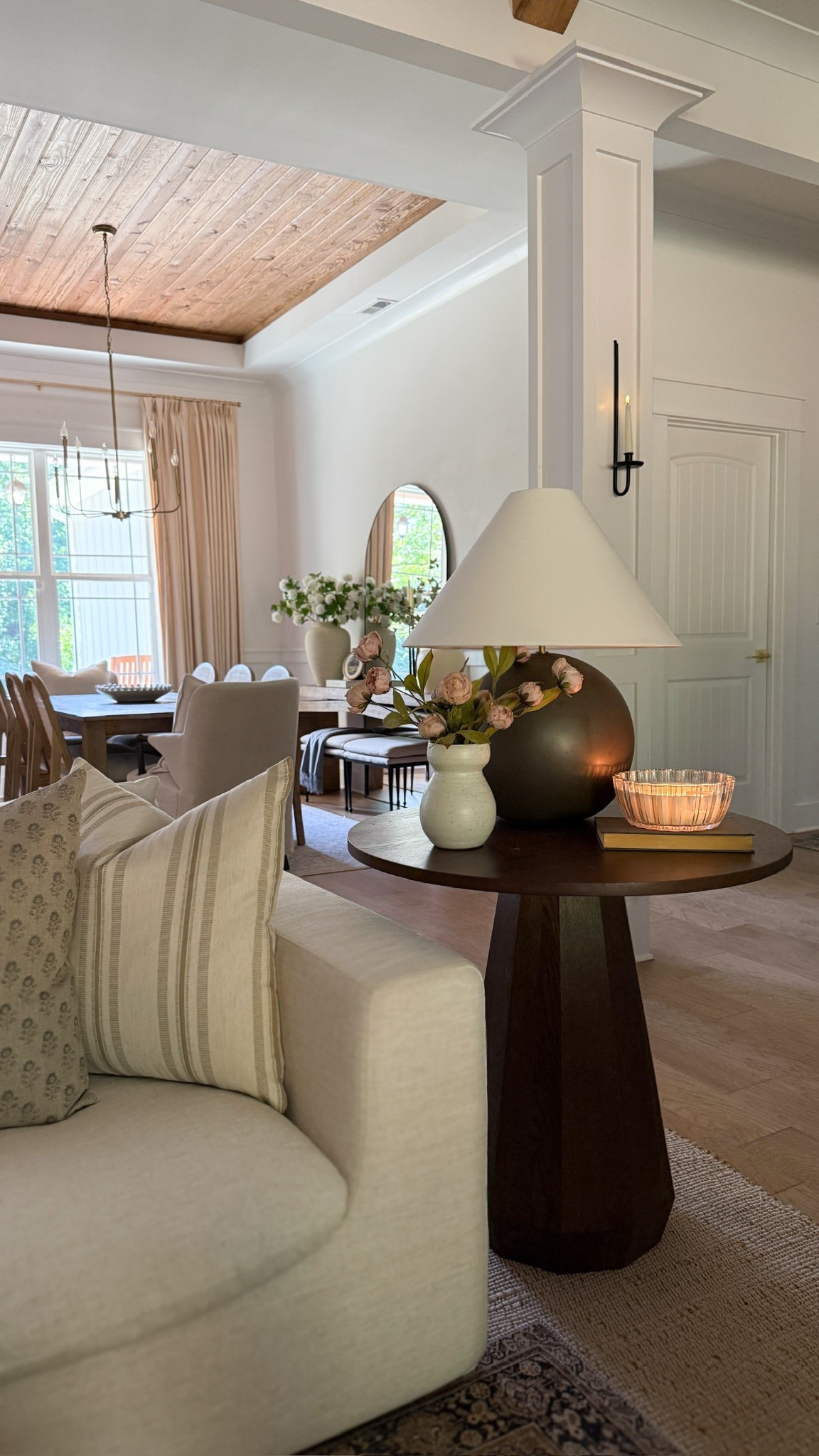 This lamp and table duo creates the perfect depth for our living room! I love the pop of walnut and black accent! 🥰

#LTKSeasonal #LTKHome #LTKFindsUnder50