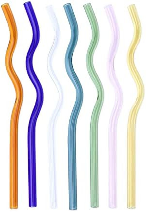 Nipogear 8*200mm wavy high borosilicate transparent colored high borosilicate glass straws for be... | Amazon (US)