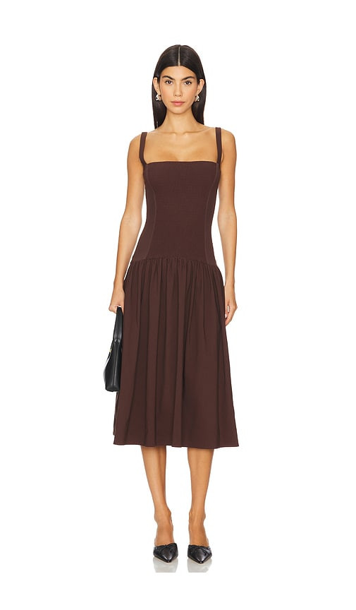 WeWoreWhat Smocked Drop Waist Midi Dress in Brown. - size M | Revolve Clothing (Global)